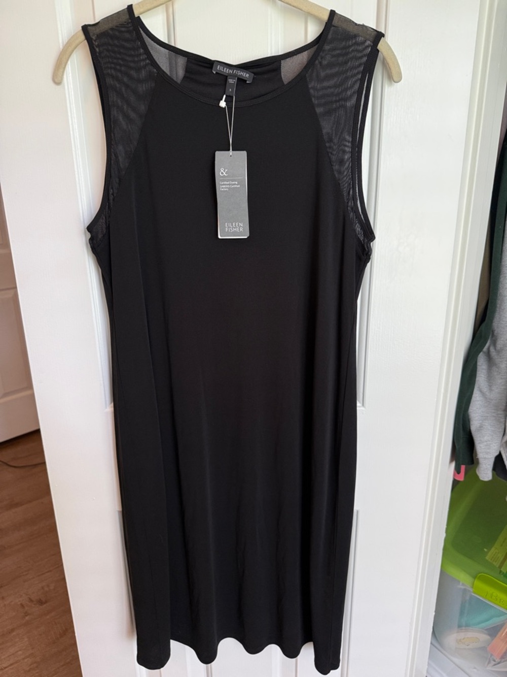 Eileen Fisher Black Sleeveless Dress with Sheer Mesh Shoulders